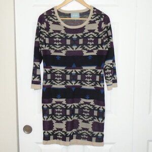 Anthropologie Sweater Dress Aztec Western Midi Tribal Earthen, Skies Are Blue